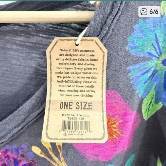 NWT Natural Life One Size Easy V Neck Tee Vibrant Floral Print Long Sleeves - Picture 6 of 6